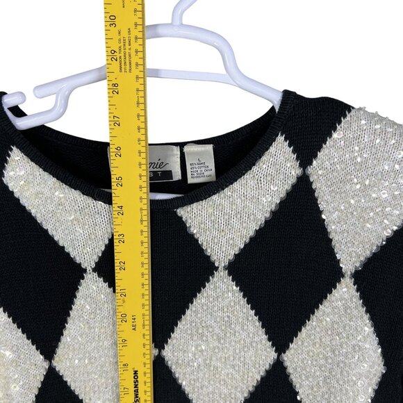 Vintage Marnie West Womens L Harlequin Sequin Sweater Diamond Pattern Holiday - Picture 10 of 13